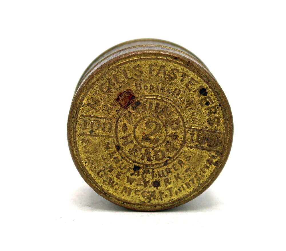 Late 1800's McGill's Fasteners "100 Varieties" Brass Tin (Empty)